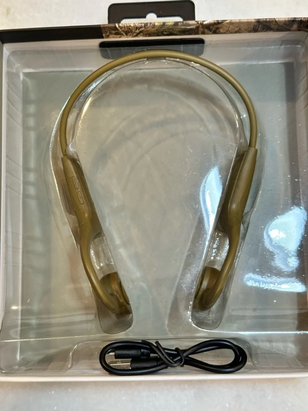 Real-Tree Tan Bone Conduction Headphones with Digital Display - NIB